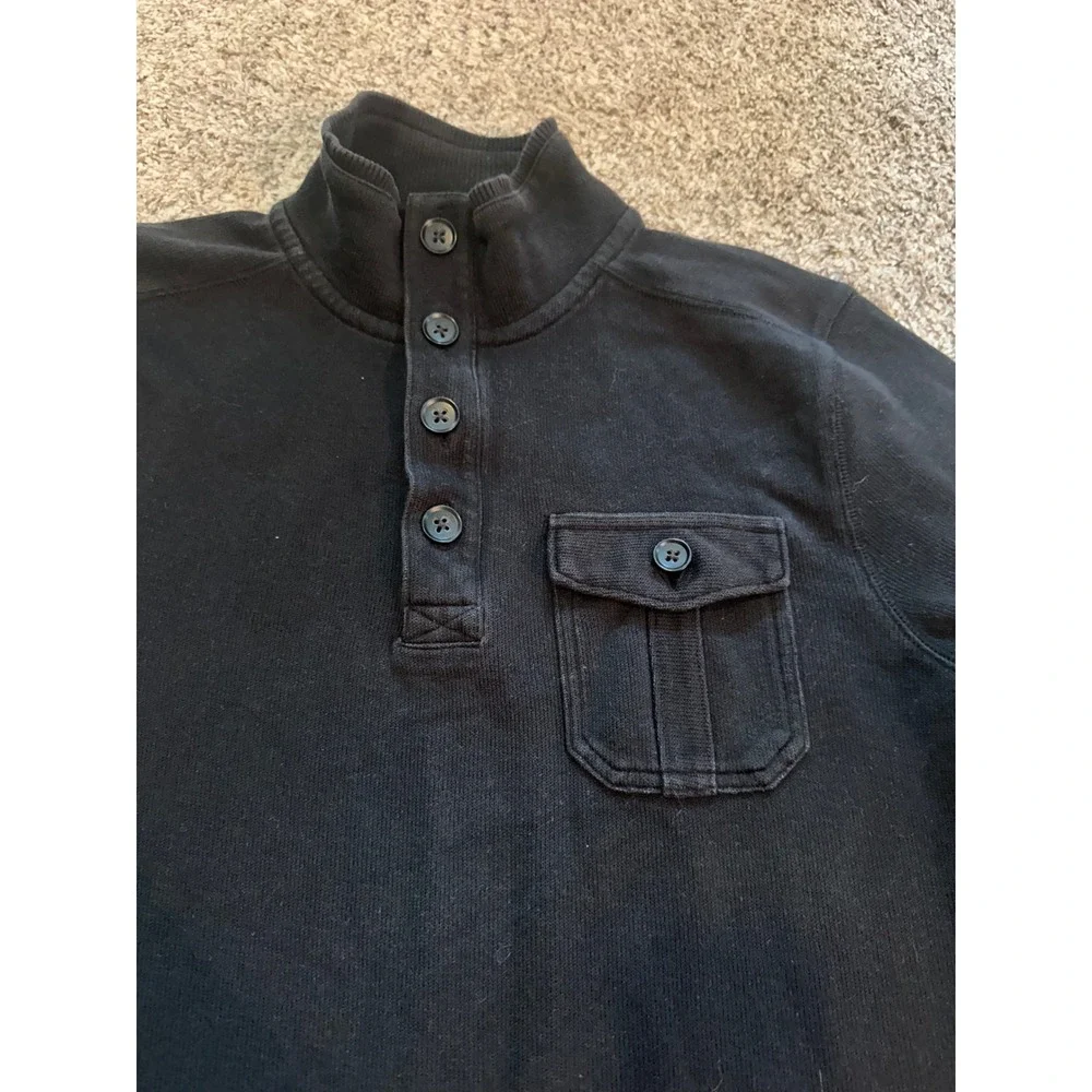 Banana Republic Mens Black Cotton Quarter Zip Henley Mock Neck Sweater Large